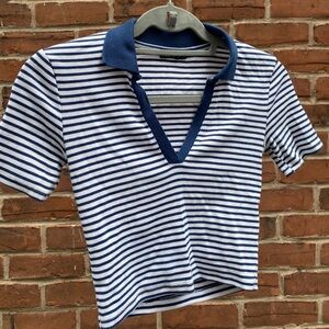 Striped Collared Cropped Tee